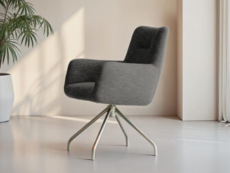 Eetkamerstoel Santorini - Eppic select atocha dolphin - onderstel a - metaalkleur champagne Licht zwart/grijze fluwelen eetkamerstoel met comfortabele zitvorm en hoge rug