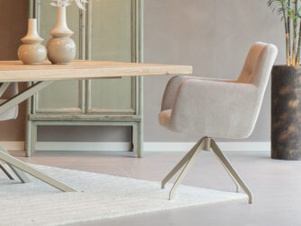 Eetkamerstoel Santorini - Mito - Beige - onderstel e - metaalkleur Champagne eettafelstoelen in stof mito met auto return