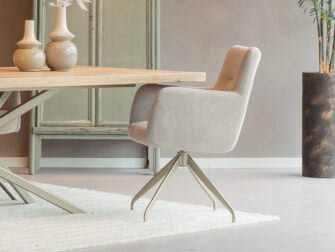 Eetkamerstoel Santorini - Mito - Beige - onderstel r - metaalkleur Champagne eetkamerstoel draaibaar zelf samenstellen