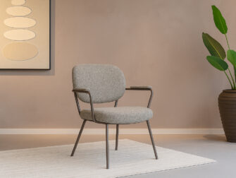 Eetkamerstoel Solis - mushroom - met arm - metaalkleur brons naturel kleurige eetkamerstoel met gekleurd frame