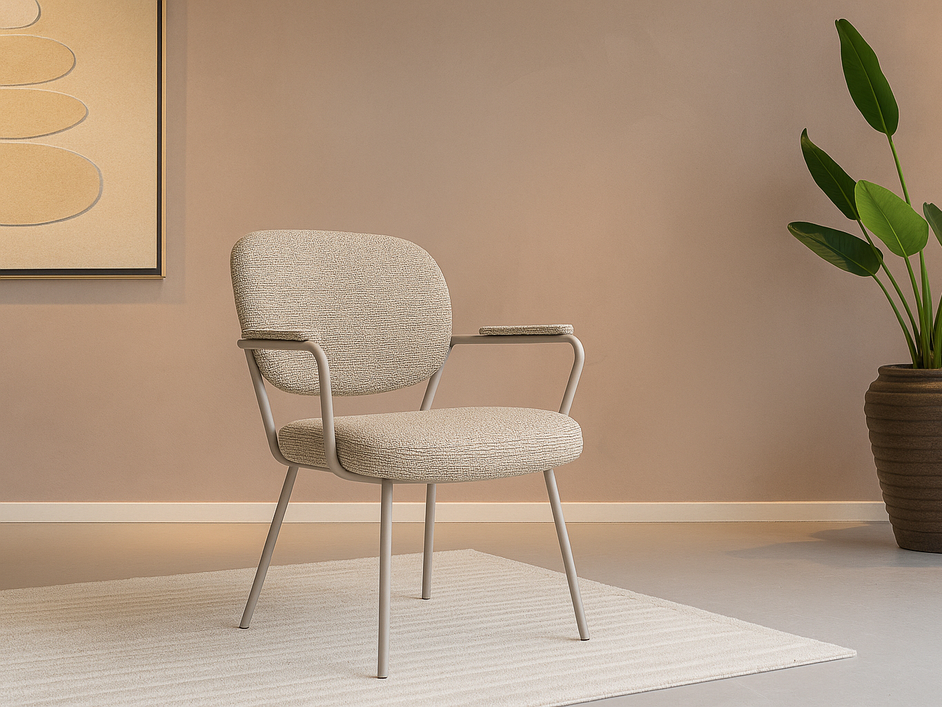 beige eetkamerstoel met beige taupe kleurige frame