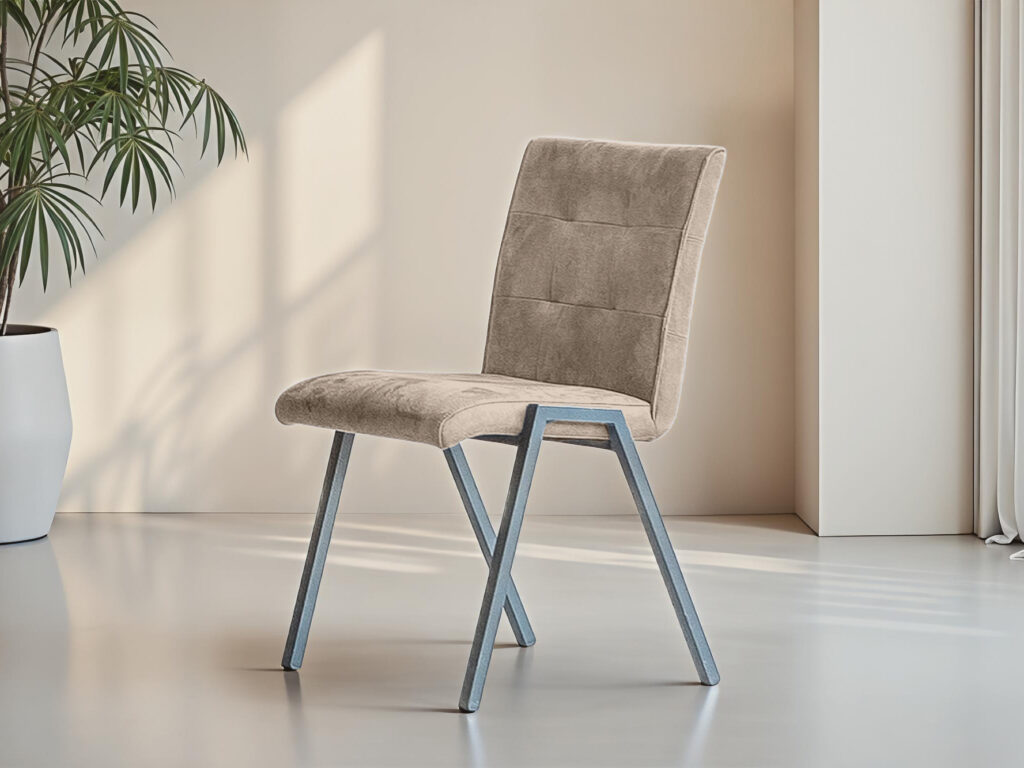 Industriële stoel zonder armleuningen met capiton rug en stalen frame