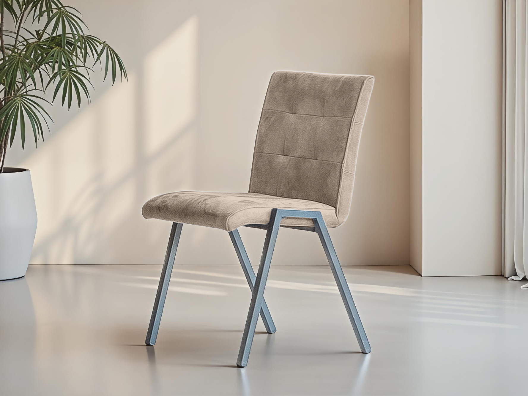 Industriële stoel zonder armleuningen met capiton rug en stalen frame