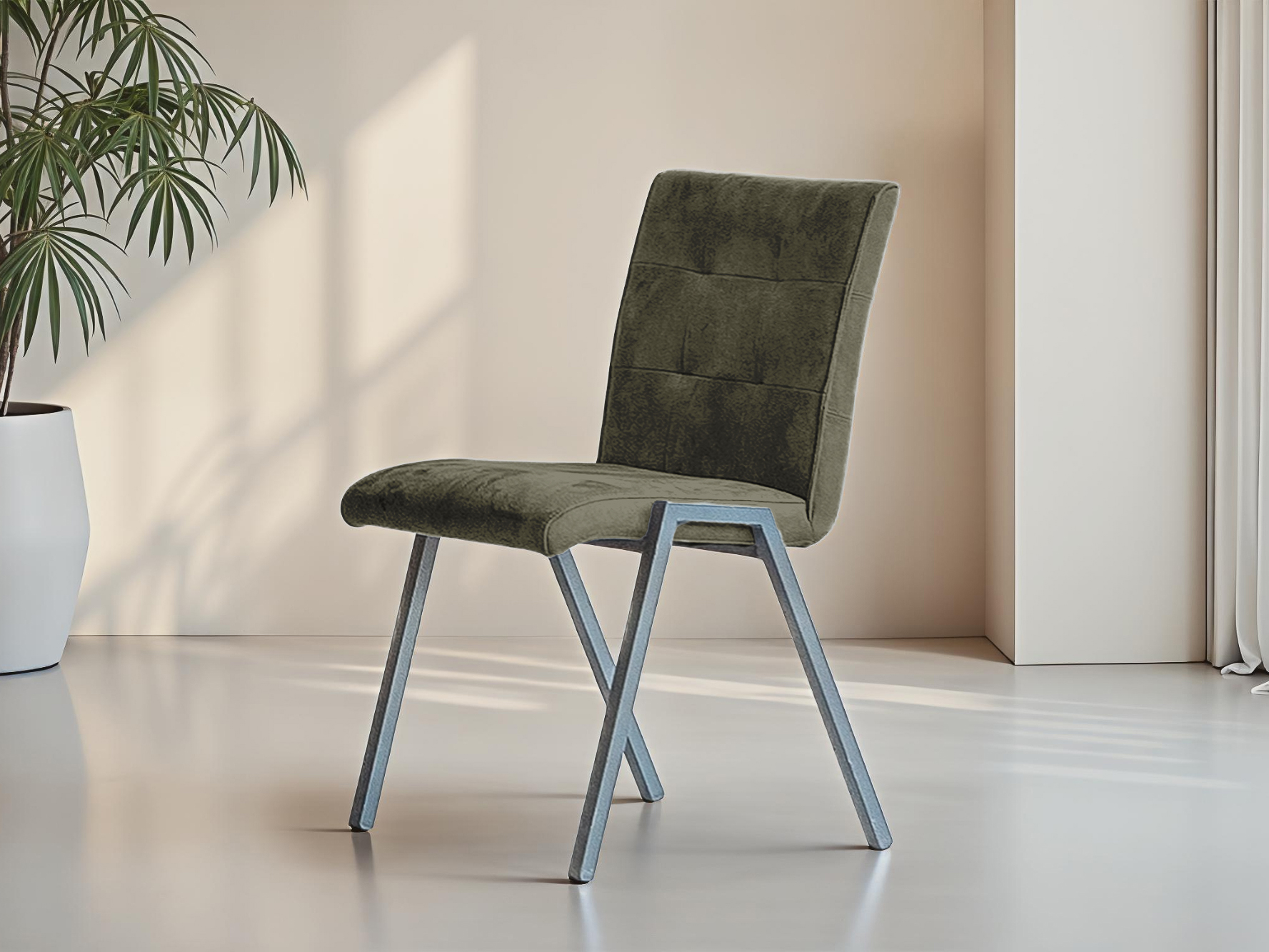 Luxe forest groene eetkamerstoel met comfortabele rug en moderne poten