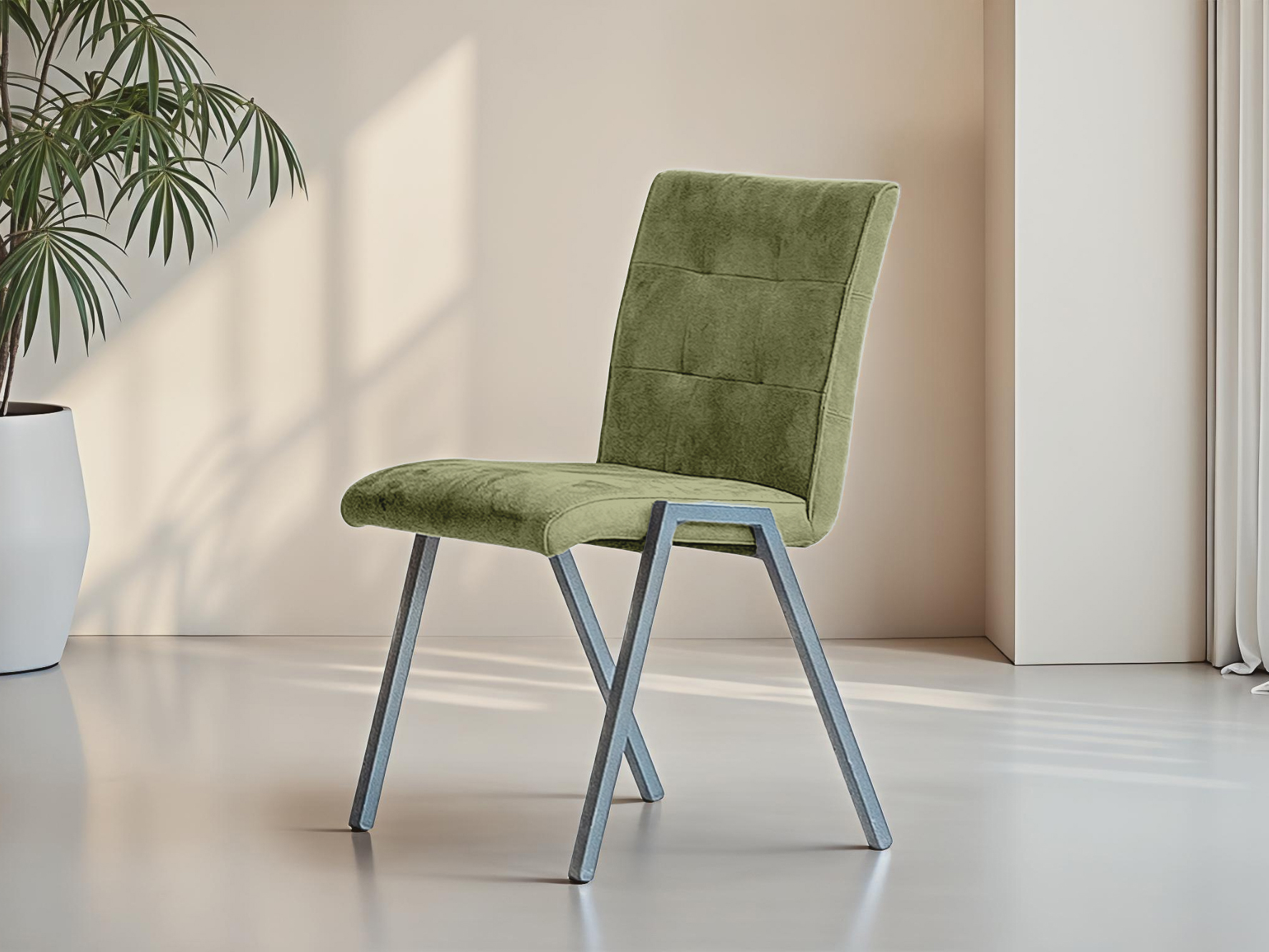 Moss groene eetkamerstoel met luxe uitstraling en comfortabele zit