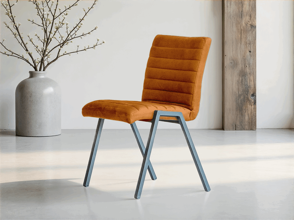 Oranje stoel met zwarte metalen poten