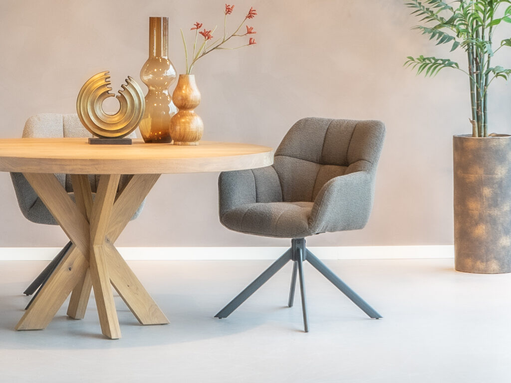 eethoekstoel bruin boucle stof