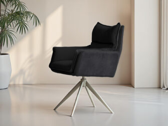 Trendy donkere stoel met draaibaar onderstel en elegante afwerking