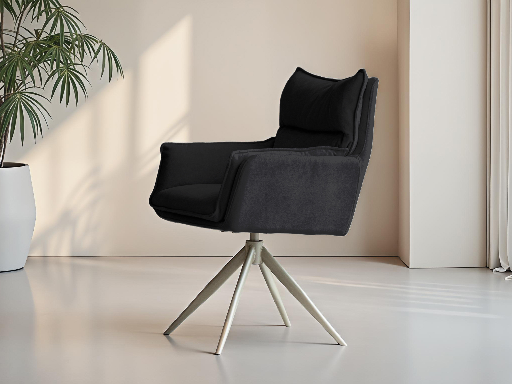 Trendy donkere stoel met draaibaar onderstel en elegante afwerking