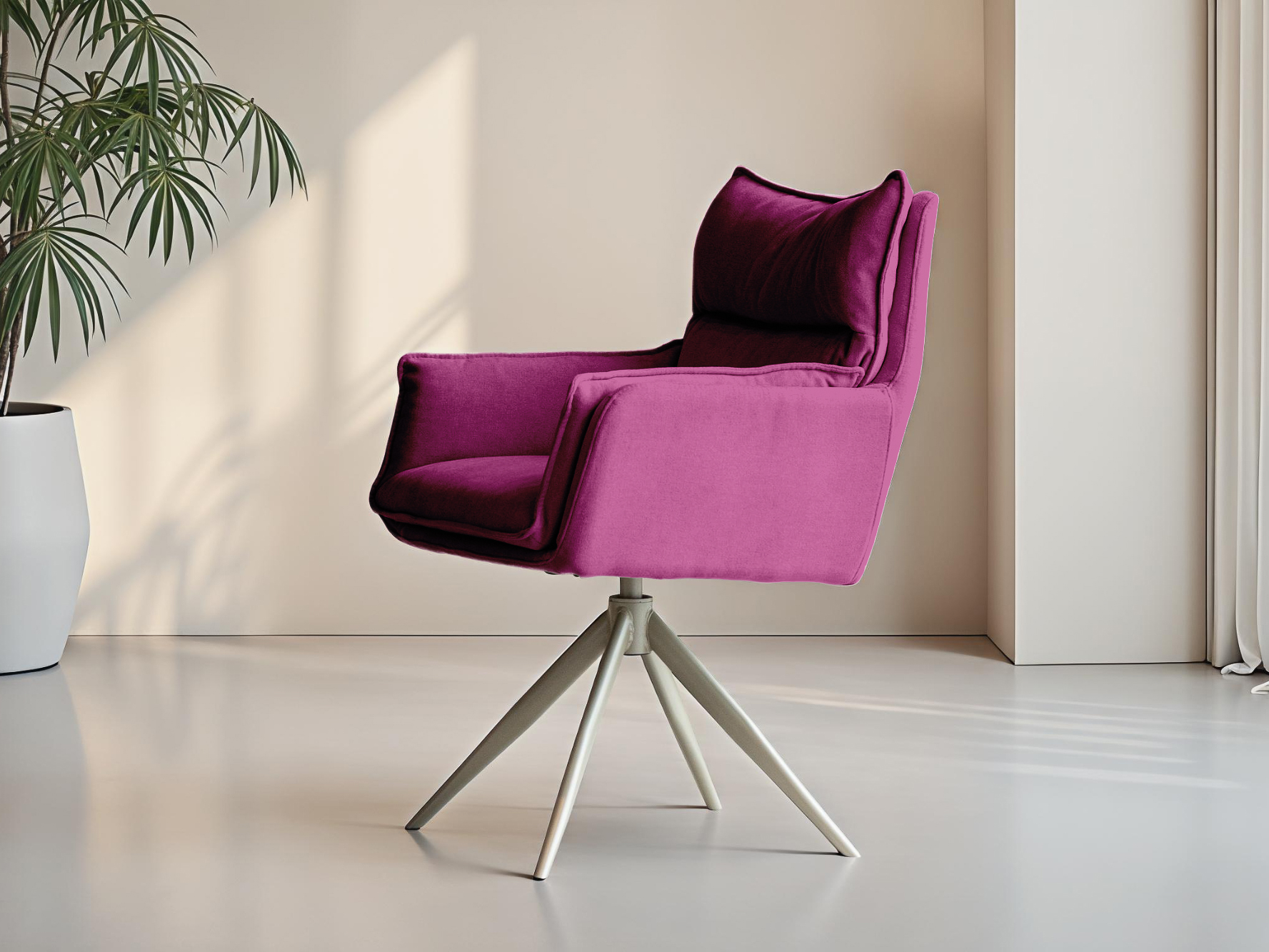 Prachtige comfortabele eetkamerstoel in magnolia kleur met autoreturn functie