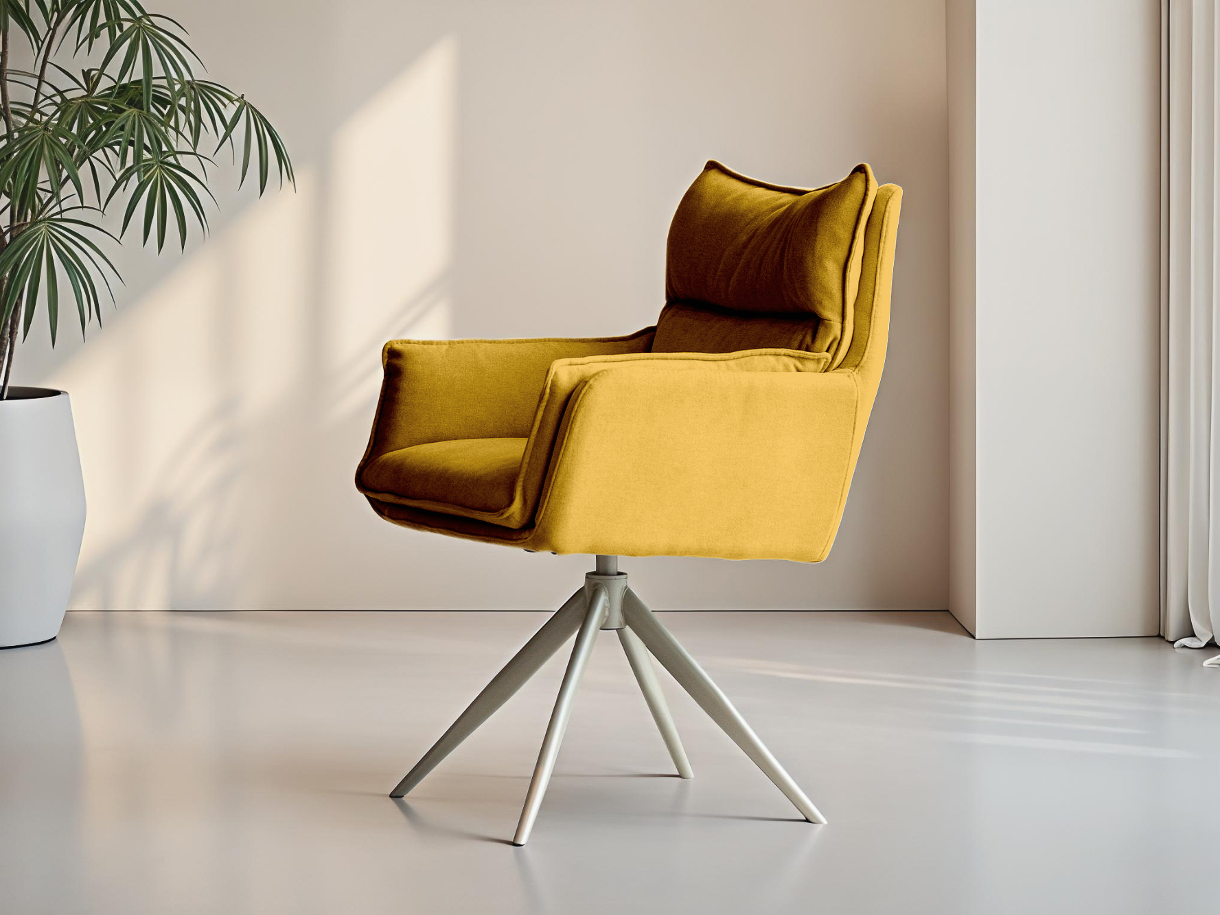 Gele eetkamerstoel met comfortabele zitting en Scandinavische look