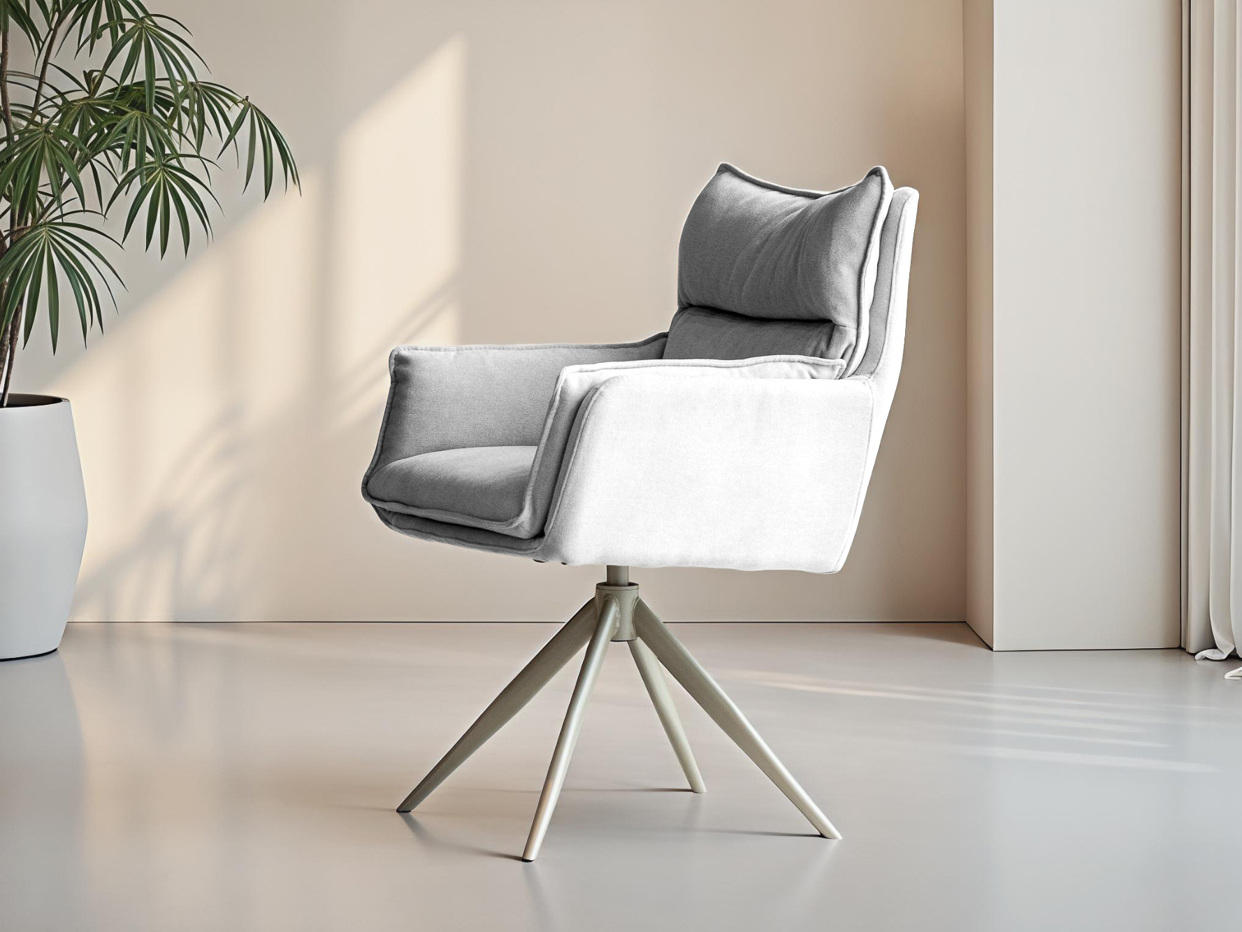 Witte eetkamerstoel met comfortabele zitkuip hoge rugleuning en armleuningen