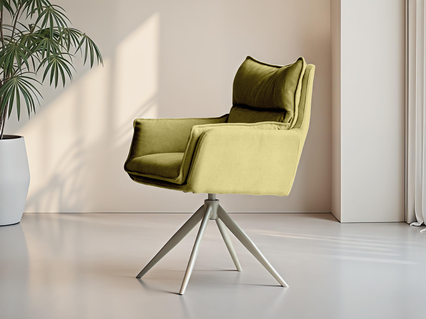 Pastelkleurige eetkamerstoel met een prettige zitting en onderstel in sunstone kleur