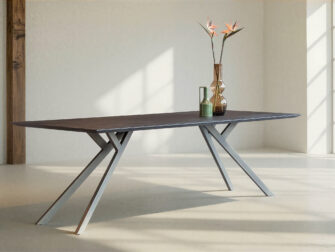 Tafel Janeiro - 240x100cm - afgeronde hoeken - night glow - verjongd - metaalkleur brons antiek