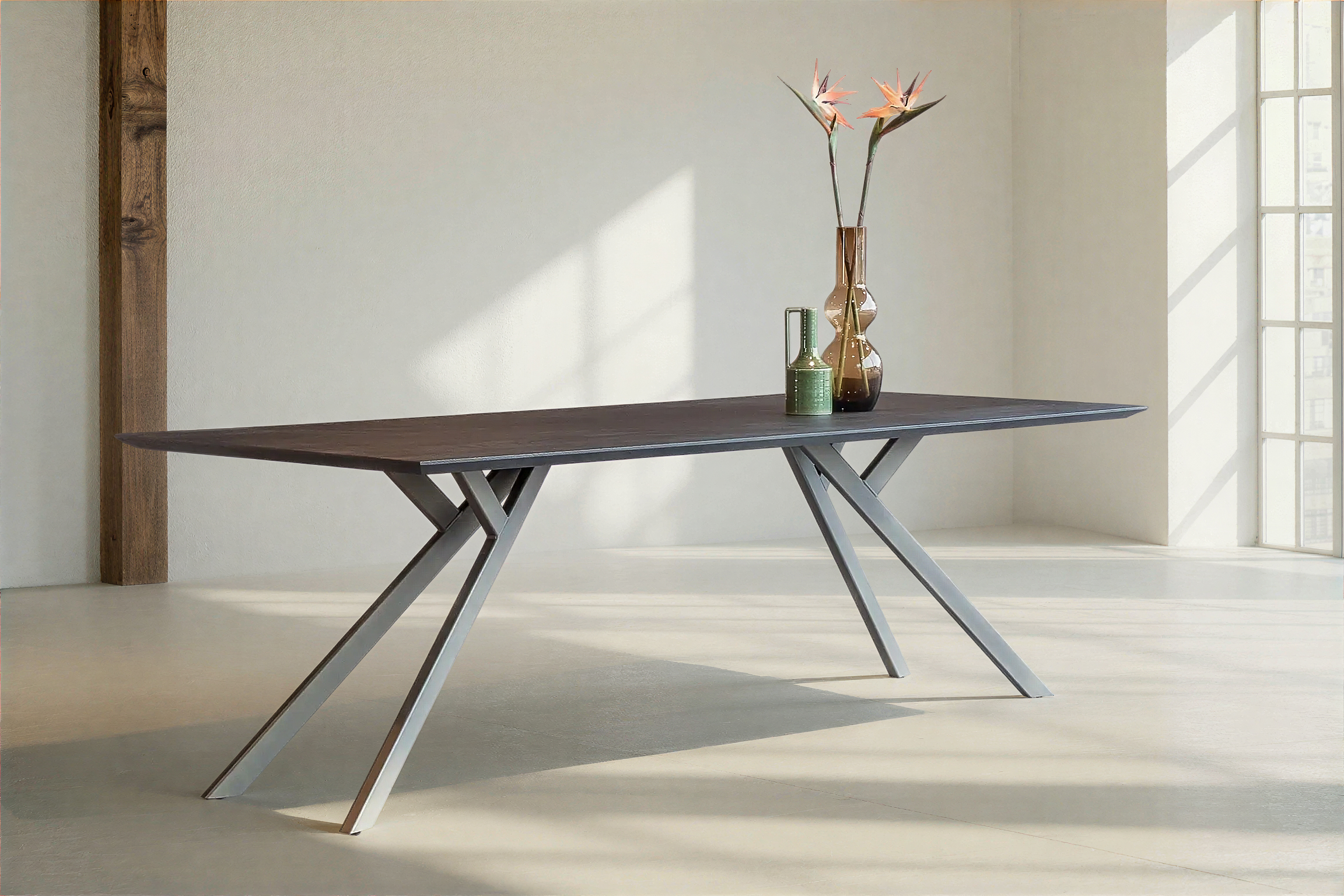 Tafel Janeiro - 240x100cm - afgeronde hoeken - night glow - verjongd - metaalkleur brons antiek