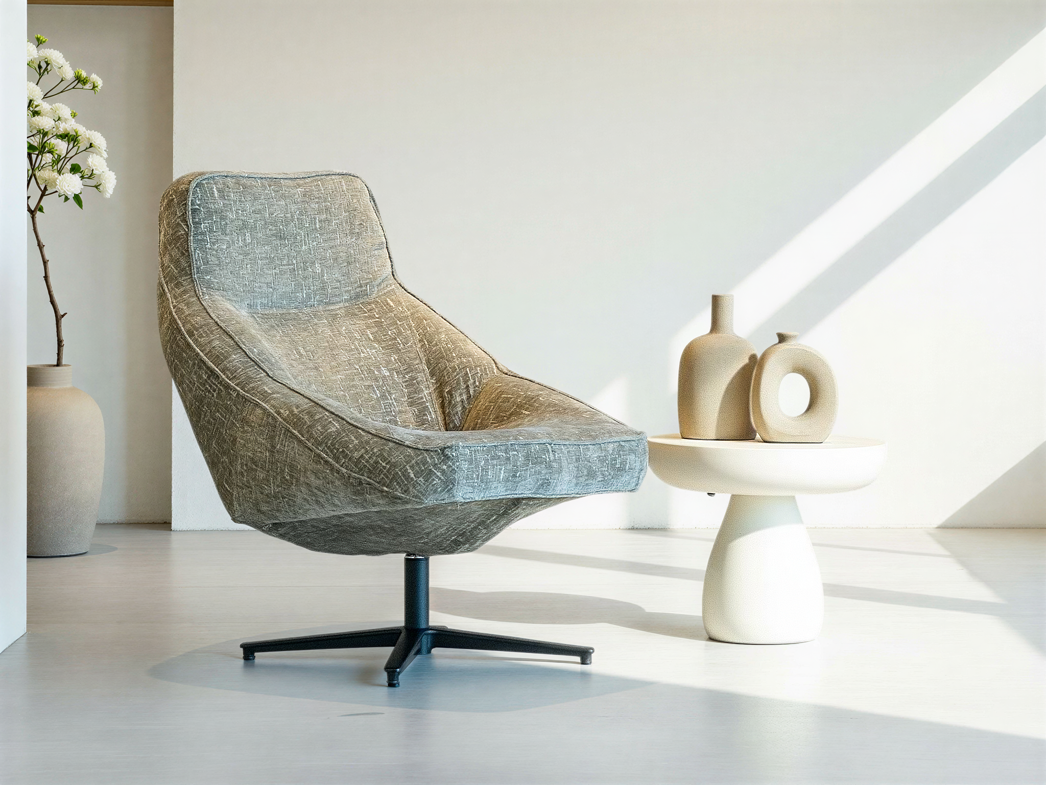 Draai fauteuil met zeer comfortabele zitkuip en hoge rugleuning