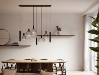 Hanglamp met verschillende hoogtes aan halfronde basis