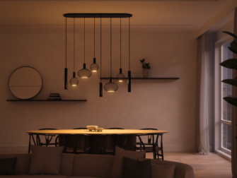 hanglamp met warme uitstraling en halve plafondplaat