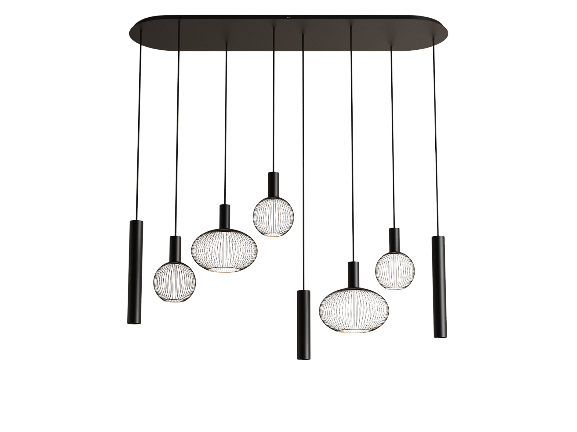 Hanglamp Como - 145x40cm - RAL 9005 - incl. 8x lichtbron