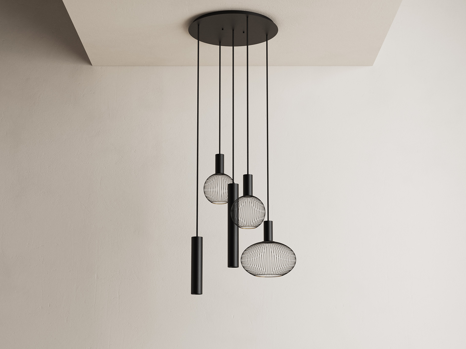 hanglamp met vijf hangende elementen