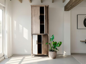 grijze slanke opbergkast van hout