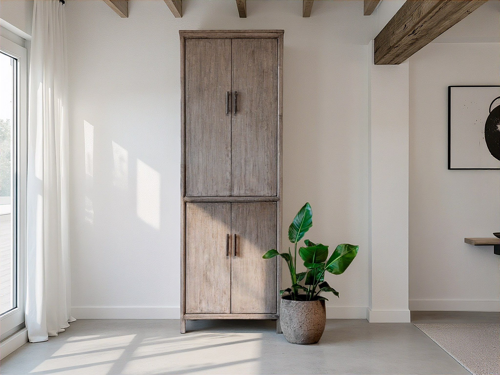 houten opbergkast met deuren grijs