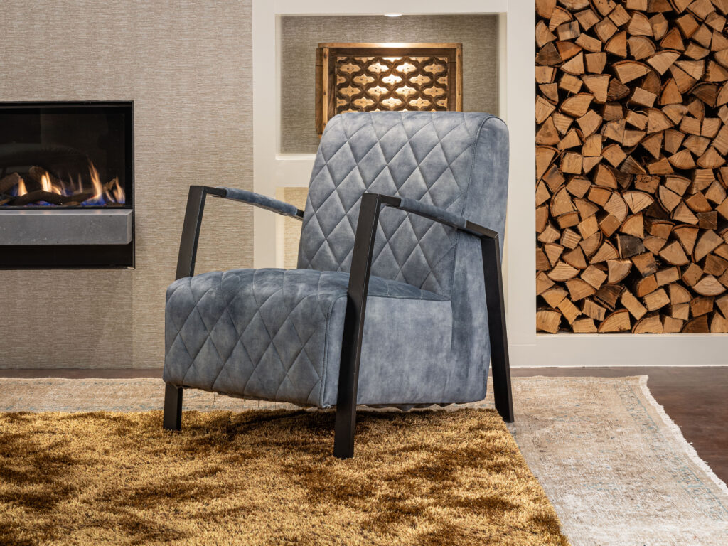 blauwe fauteuil zeer comfortabel