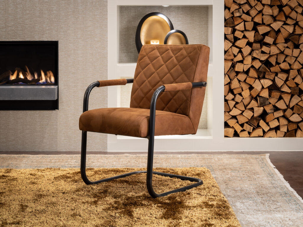 geruite leren eetkamerstoel cognac