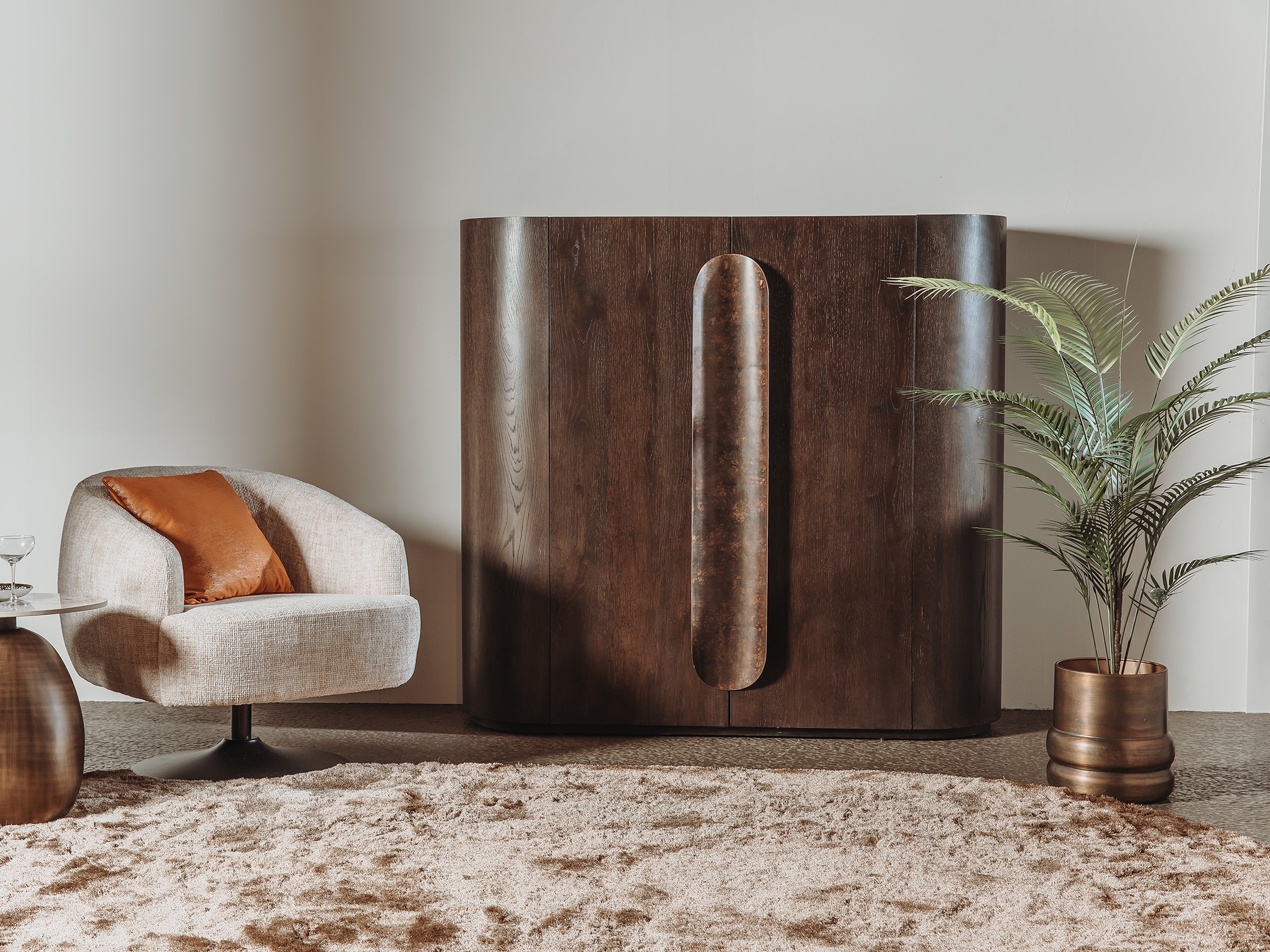 Moderne wandkast met afgeronde vormen