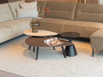 Salontafel Ciottolo - 100cm - deer brown + salontafel Montalcino - 80cm - kiezel - oatmeal beige