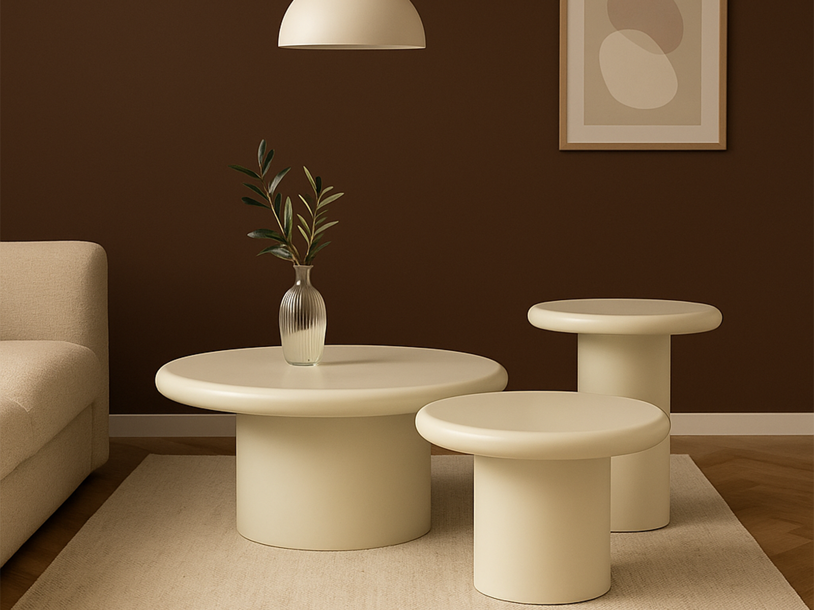 ronde salontafel off white als set