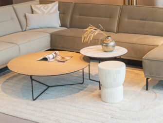 Salontafel Kivi - rond - 100x34cm - master oak light natural + 60x45cm - carrara frosted white