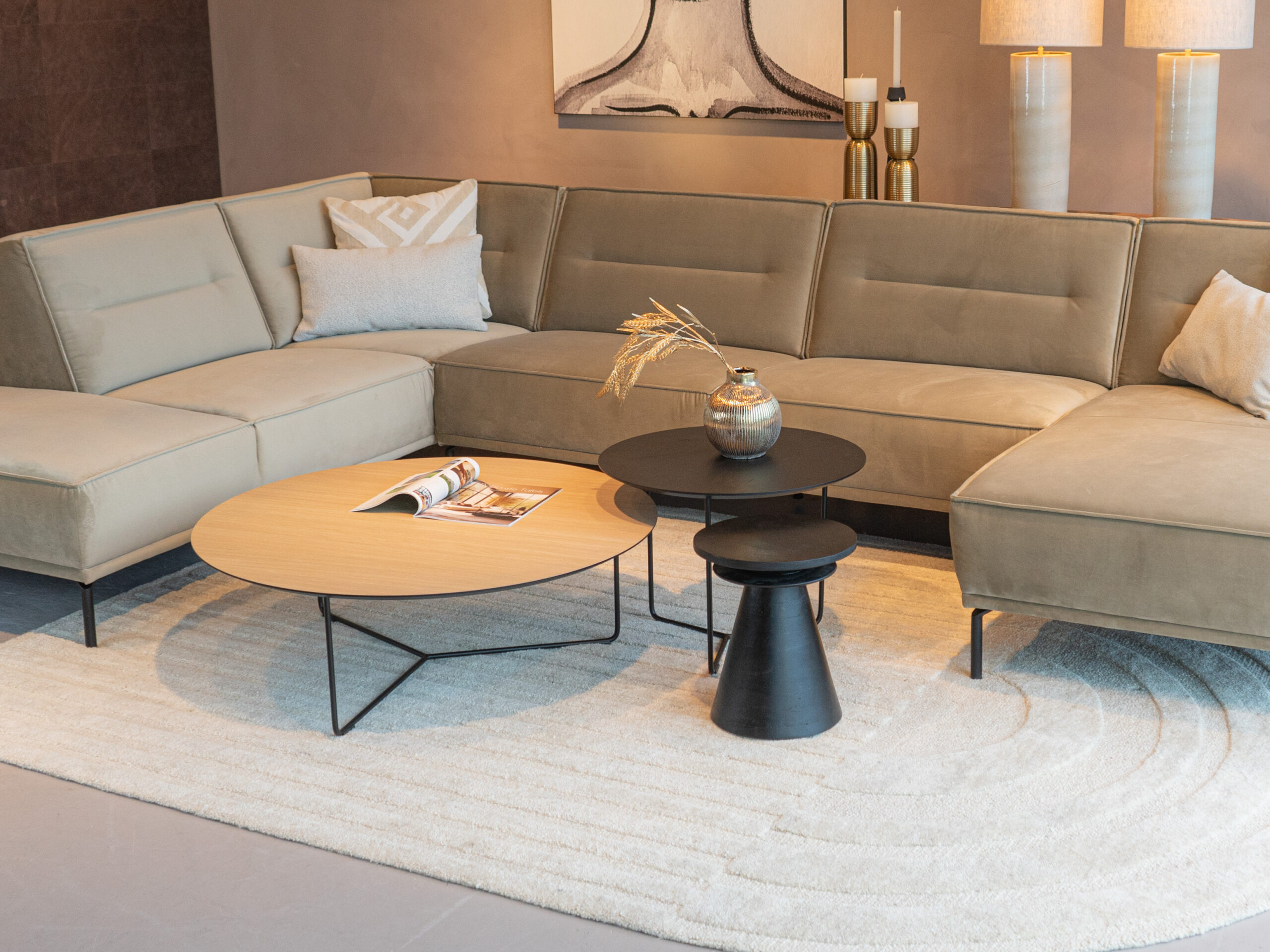 Salontafel Kivi - rond - 100x34cm - master oak light natural + 60x45cm - elegant black