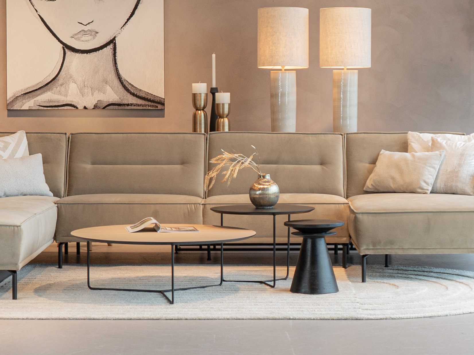 Salontafel Kivi - rond - 100x34cm - master oak light natural + 60x45cm - elegant black