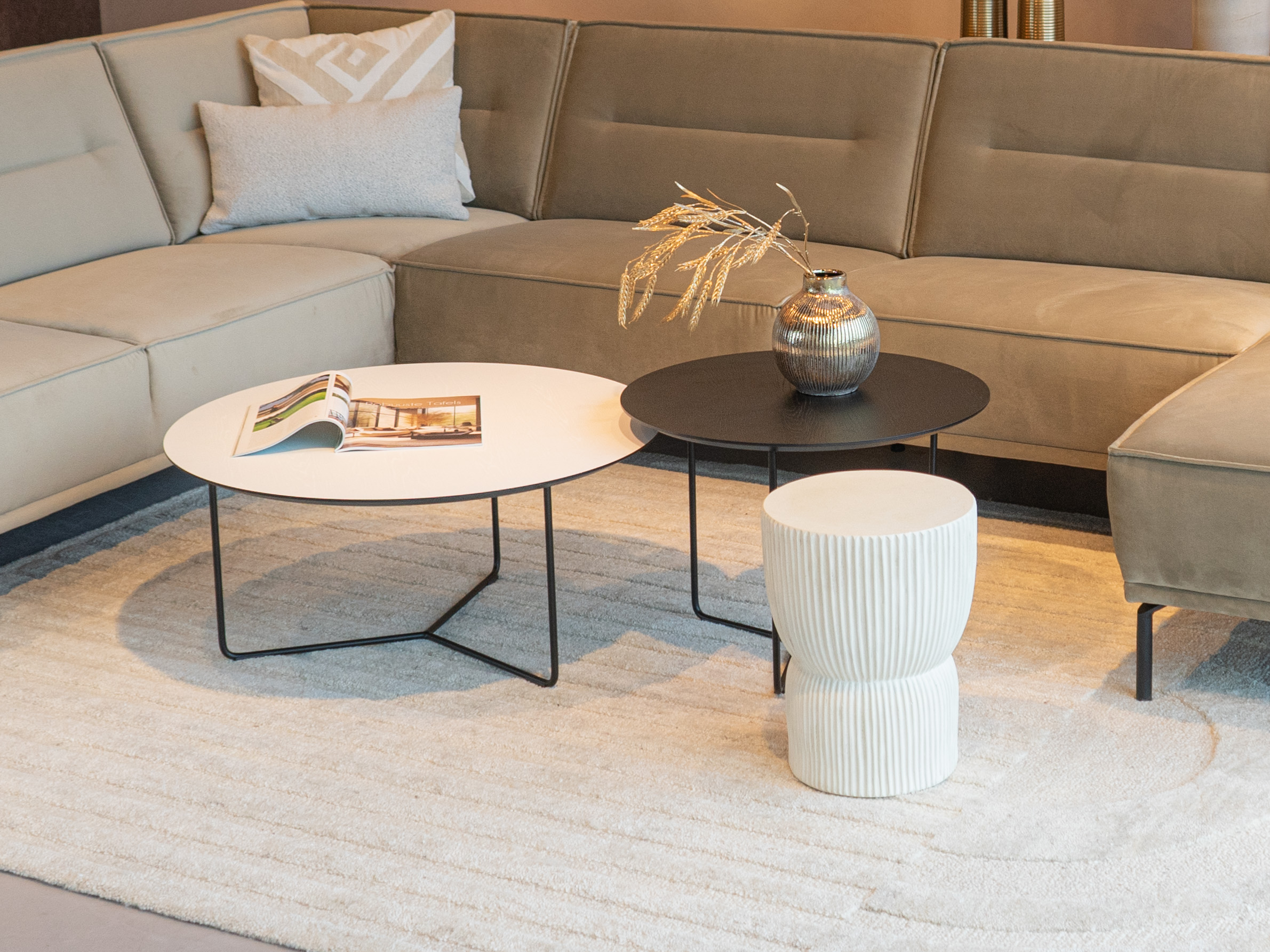 Salontafel Kivi - rond - 100x34cm - master oak light natural + 60x45cm - elegant black