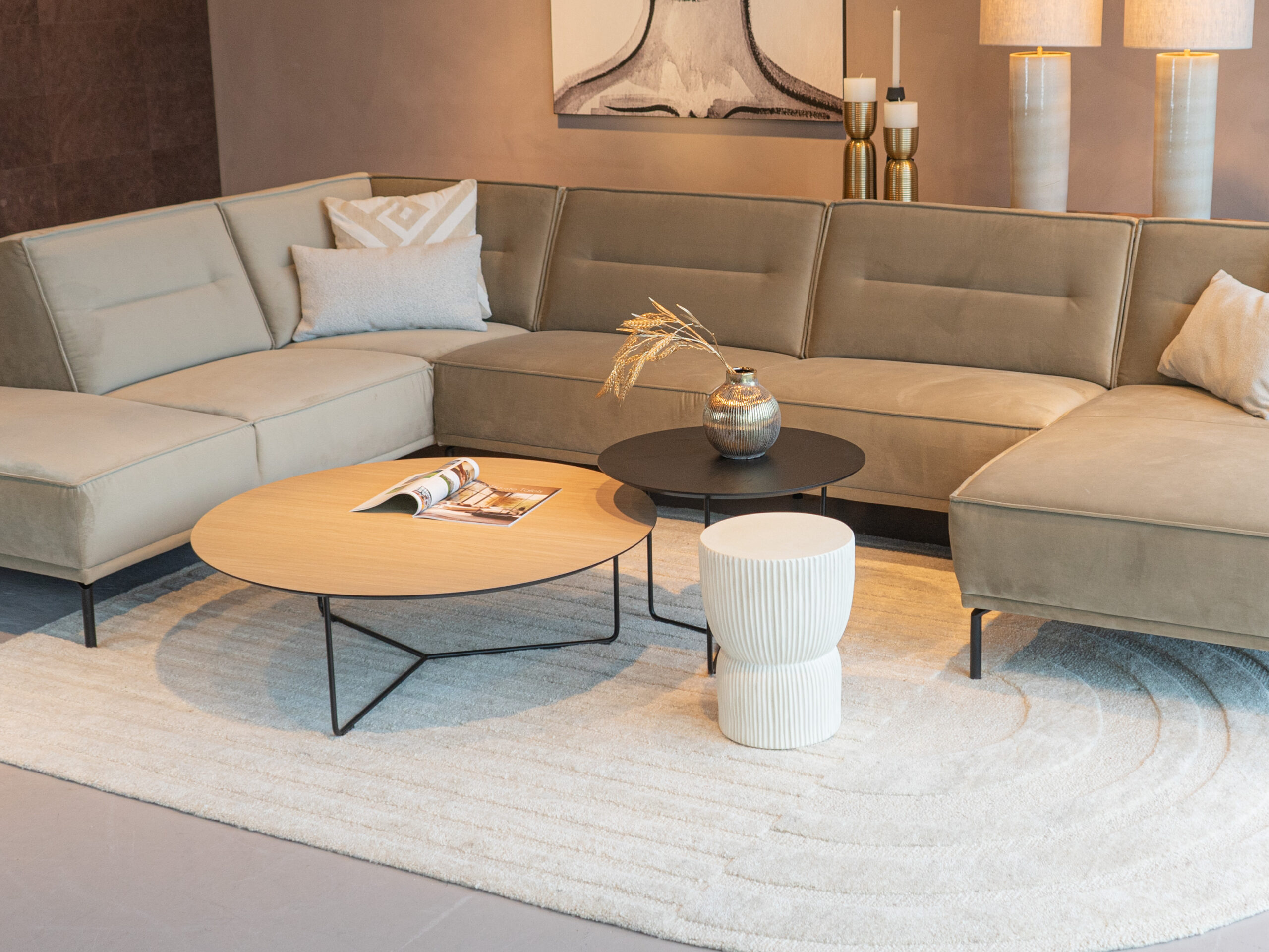 Salontafel Kivi - rond - 100x34cm - master oak light natural + 60x45cm - elegant black