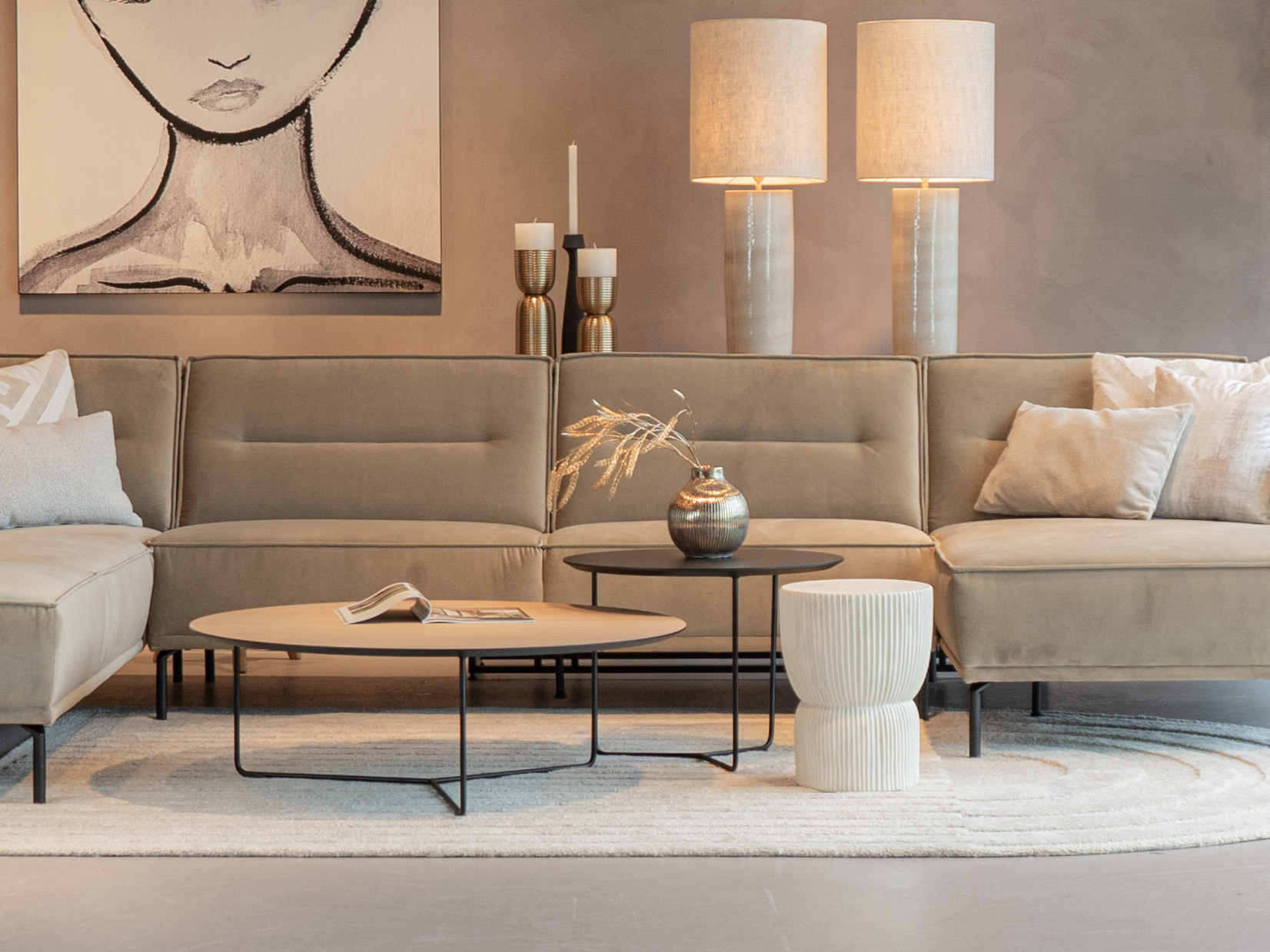 Salontafel Kivi - rond - 100x34cm - master oak light natural + 60x45cm - elegant black