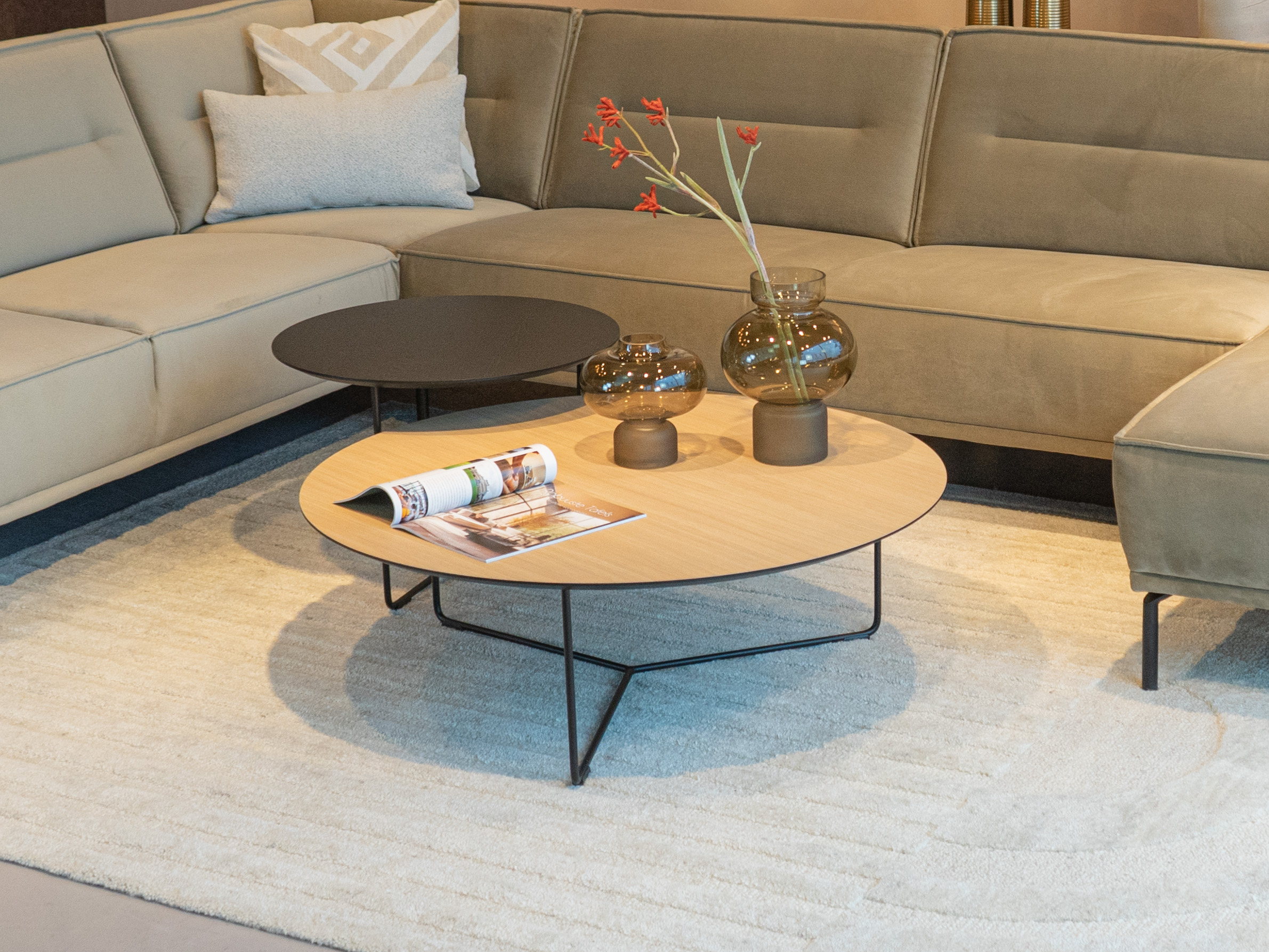 Salontafel Kivi - rond - 100x34cm - master oak light natural + 60x45cm - elegant black