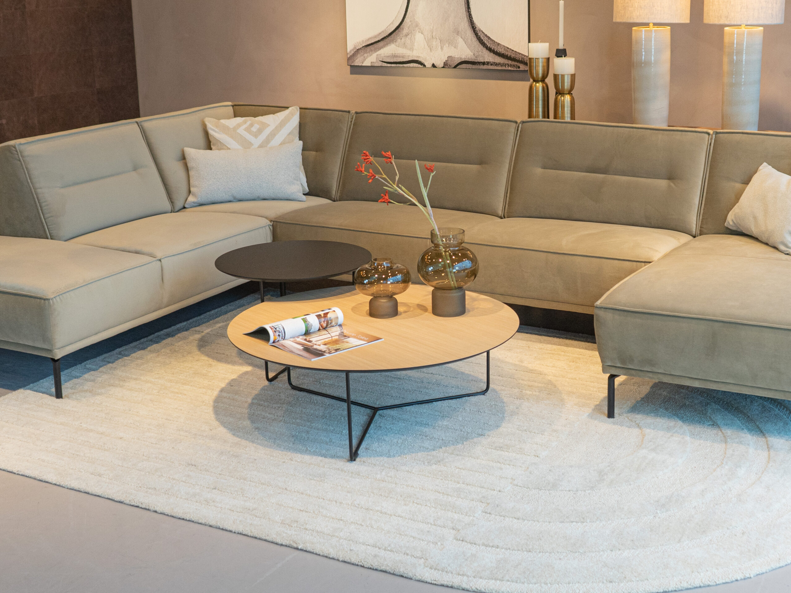 Salontafel Kivi - rond - 100x34cm - master oak light natural + 60x45cm - elegant black