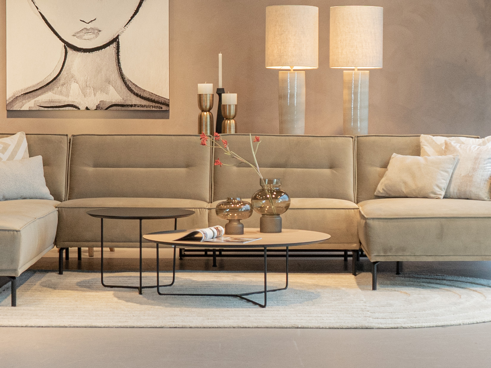 Salontafel Kivi - rond - 100x34cm - master oak light natural + 60x45cm - elegant black