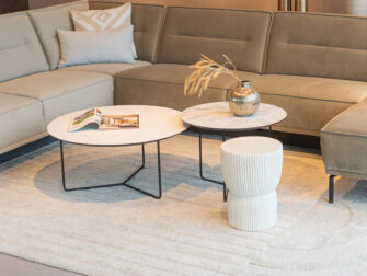 Salontafel Kivi - rond - 80x40cm - lime chalk white + 60x45cm - carrara frosted white