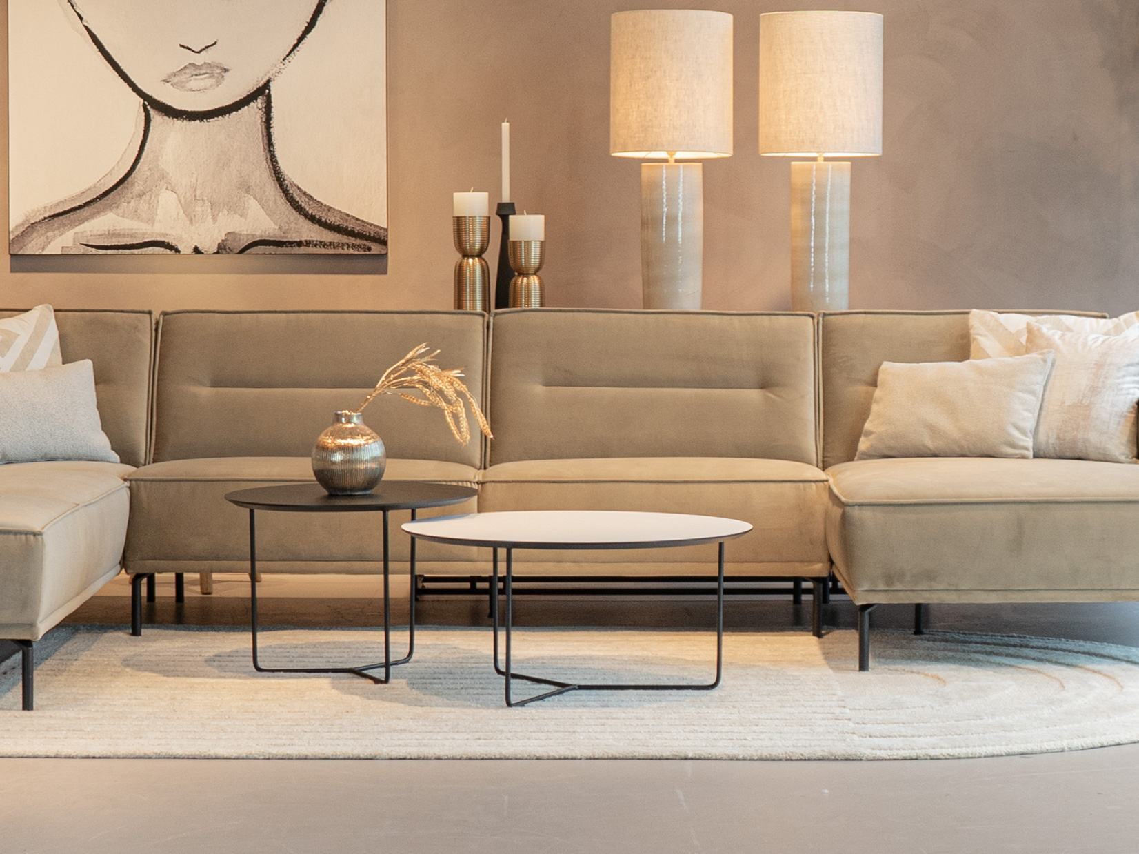 Salontafel Kivi - rond - 80x40cm - lime chalk white + 60x45cm - elegant black