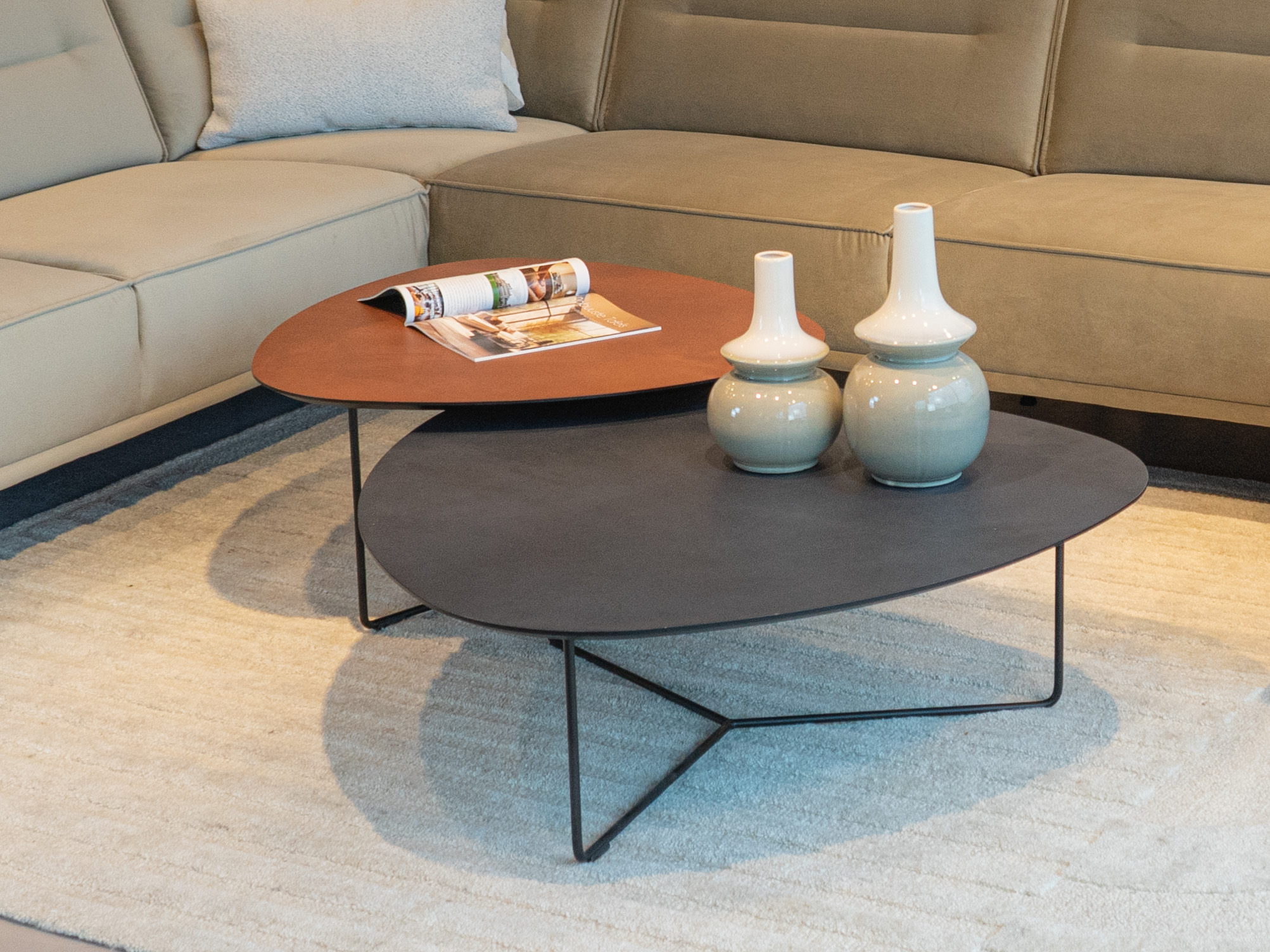 Salontafel Kivi - stone - 100x34cm - lime midnight + 80x40cm - lime earth baked