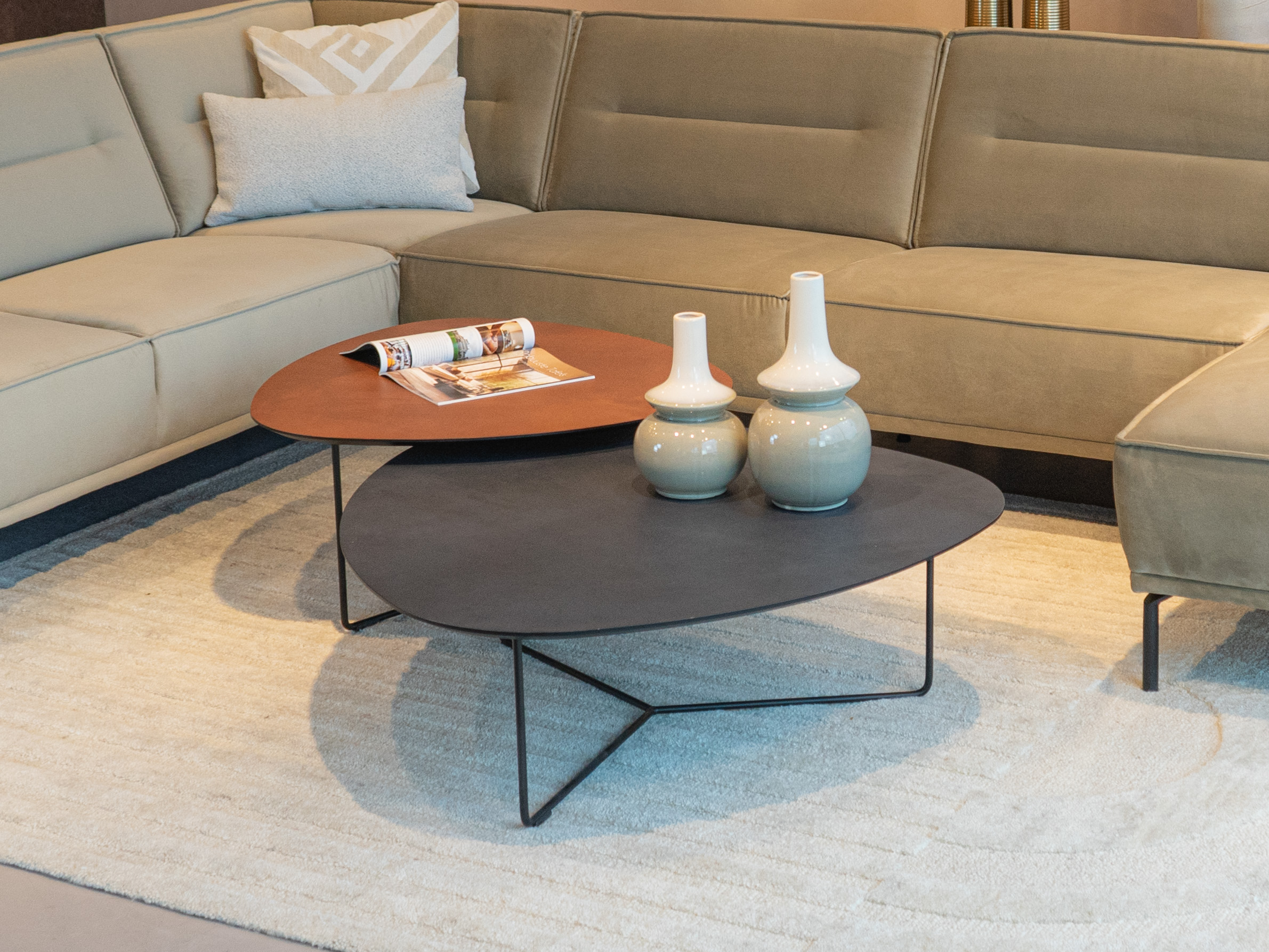 Salontafel Kivi - stone - 100x34cm - lime midnight + 80x40cm - lime earth baked