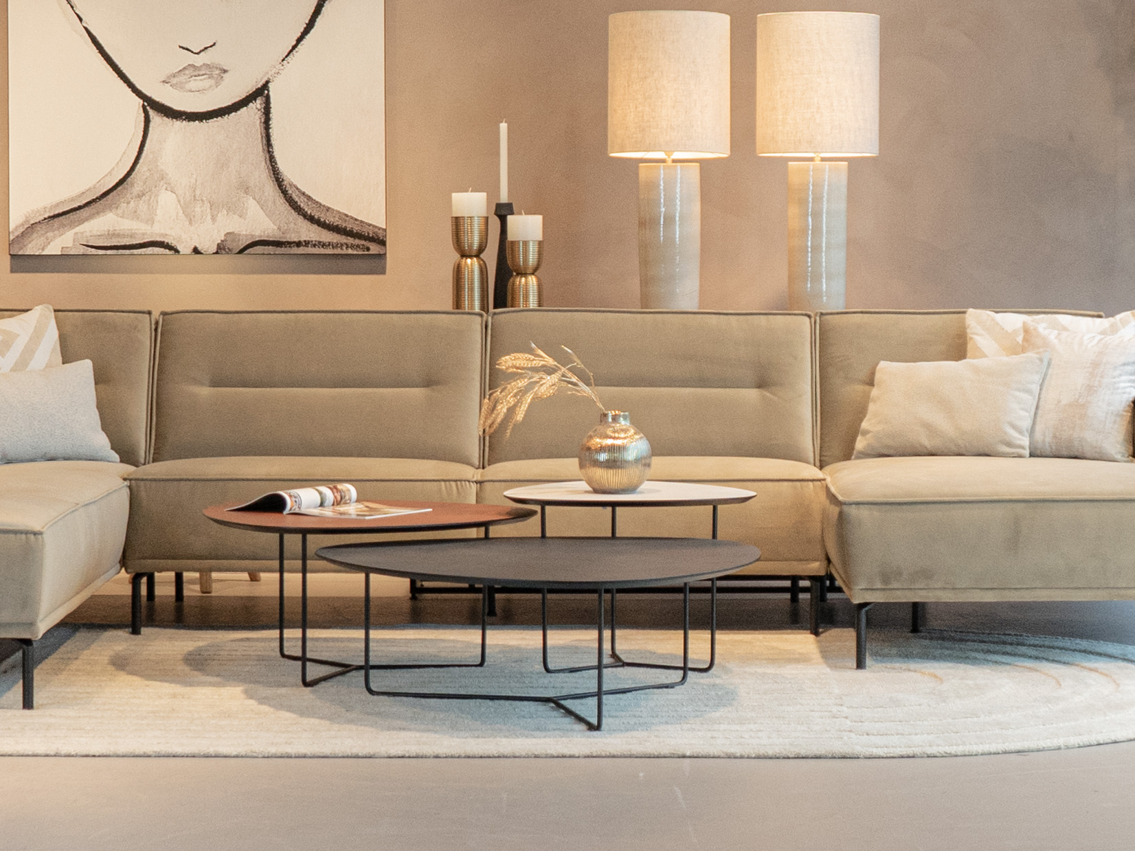 Salontafel Kivi - stone - 100x34cm - lime midnight + 80x40cm - lime earth baked + 60x45cm - lime chalk white