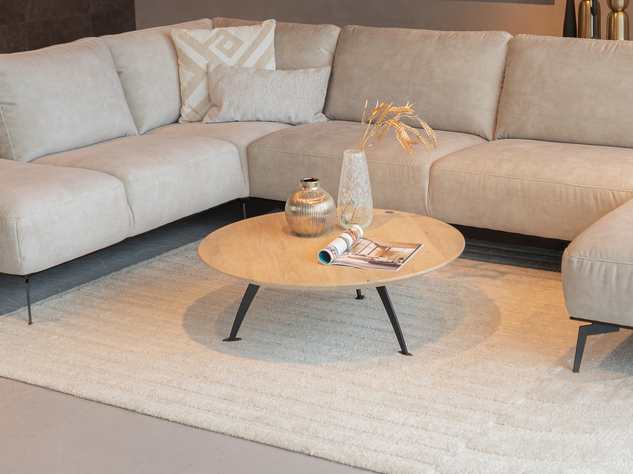 ronde massief eiken salon tafel