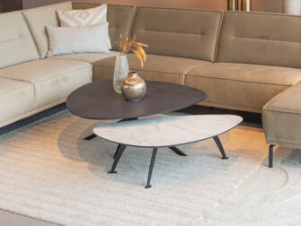 Salontafel Lucca - 100cm - stone - lime midnight + salontafel Montalcino - 100cm kiezel - carrara frosted white