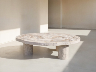 salontafel versteend hout rond