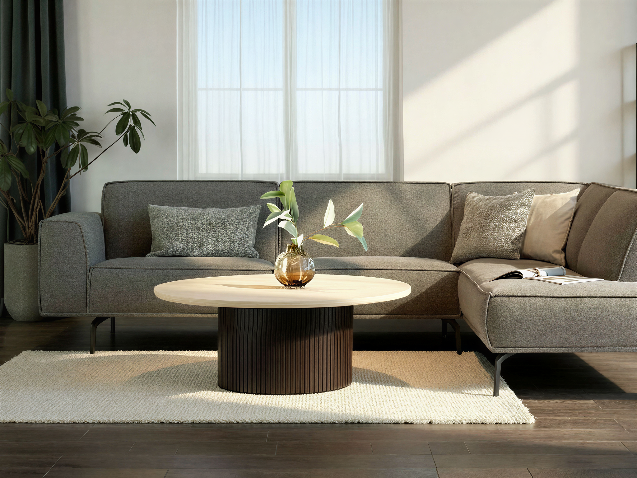 Ronde salontafel met cilindervormige poot