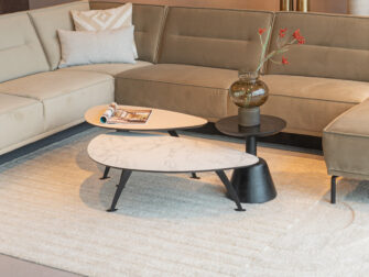 Salontafel Montalcino - 100cm - kiezel - carrara frosted white + Montalcino - 80cm - pebble - oatmeal beige